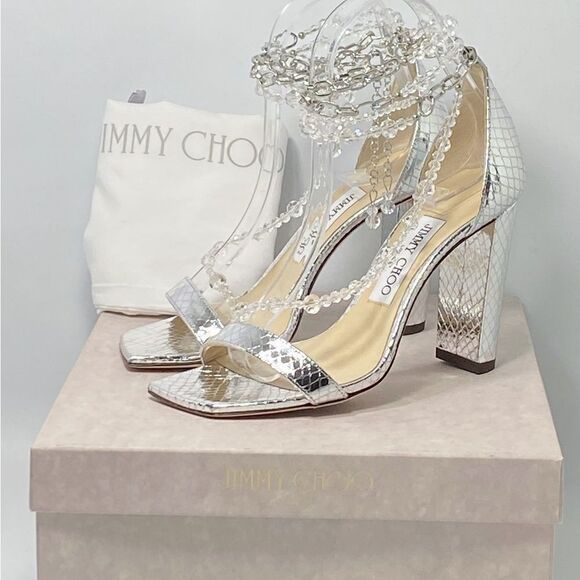 Jimmy Choo Neena Croc-Embossed Metallic Leather Embellished Sandals size 36 - Picture 10 of 12